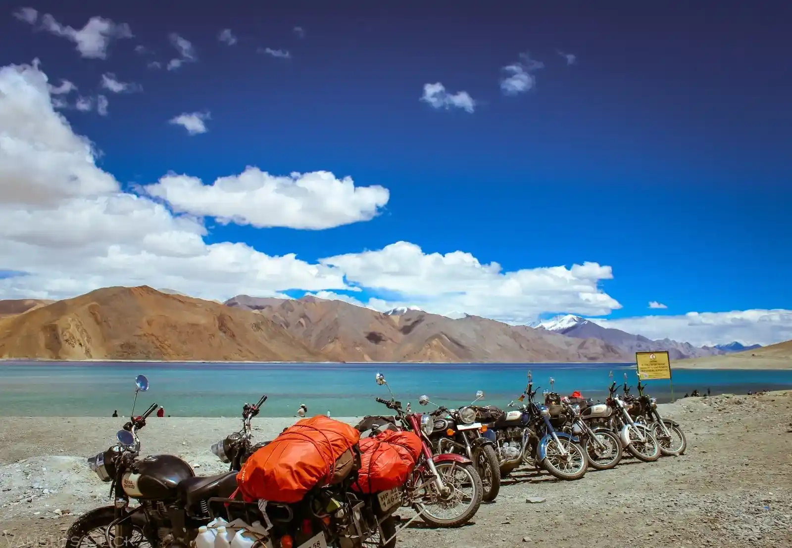 Bikes on stand near Pangong lake Ladakh